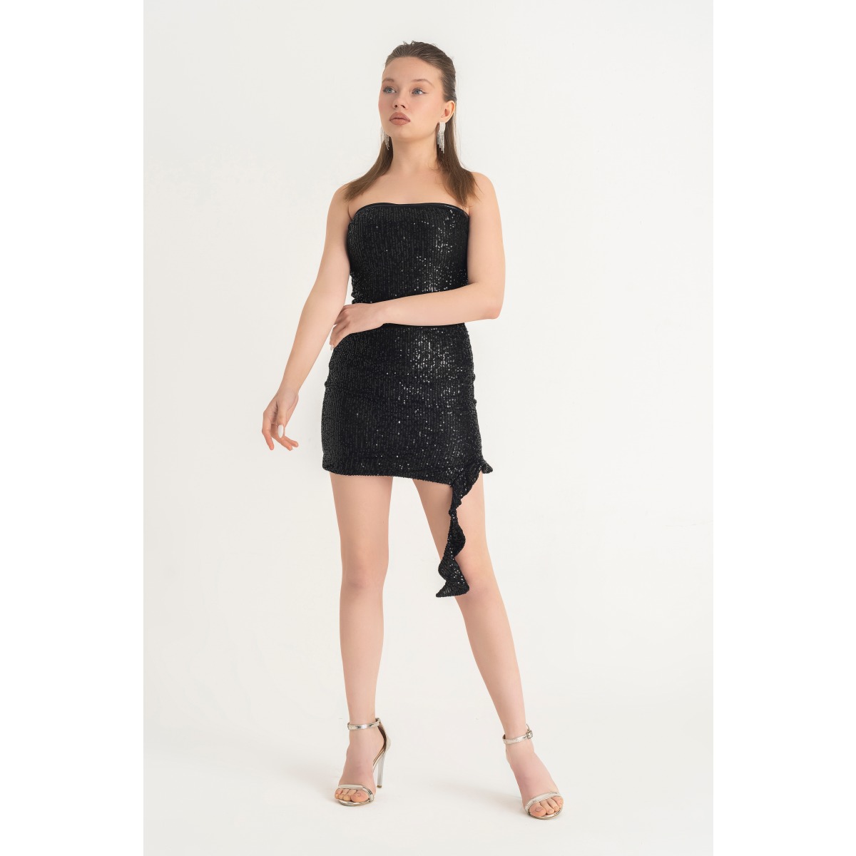 Siyah Pullu Mini Elbise